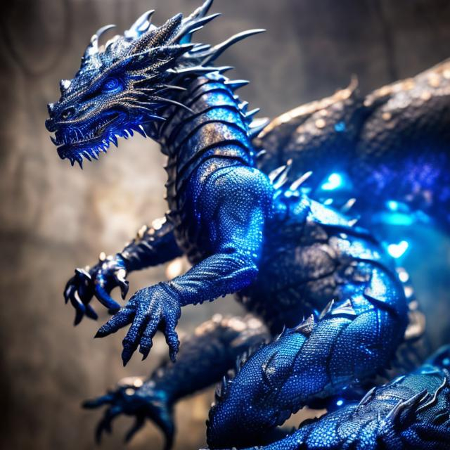 Prompt: Metallic dragon crackling with electricity, realistic 3D rendering, intricate metal scales, intense blue and white sparks, high quality, detailed, realistic, fantasy, electric aura, dramatic lighting