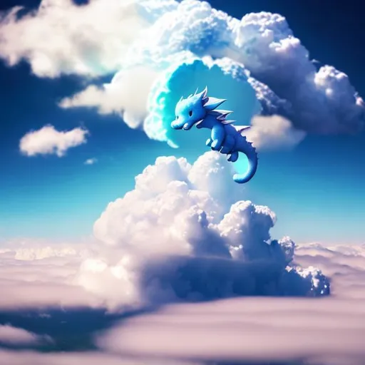 Prompt: cute cloud dragon flying above the clouds