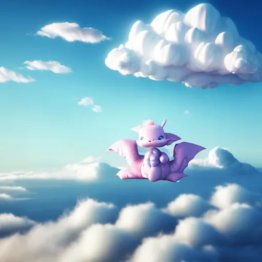 Prompt: cute cloud dragon flying above the clouds