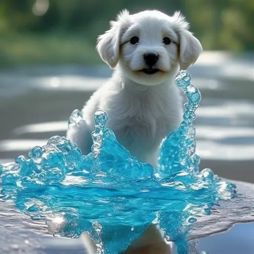 Prompt: a very cute puppy dog made of water the puppy dog also possess the element