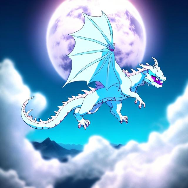 Prompt: cute ghost dragon flying above the clouds