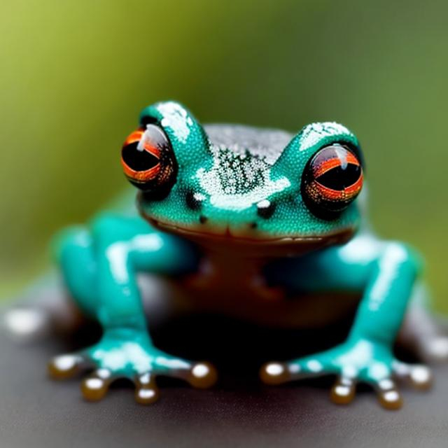 Prompt: a very cute cute tiny frog with big cute eyes sitting in a resin swamp 