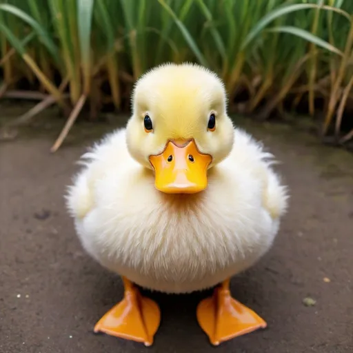 Prompt: 360 view of a very cute little fluffy duck thats body looks like a ball and has small legs


