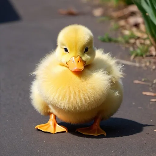 Prompt: a very cute little fluffy duck thats body looks like a ball and has small legs