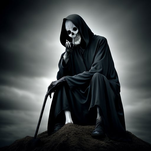 Prompt: the grim reaper awaiting death to take hold on his next soul