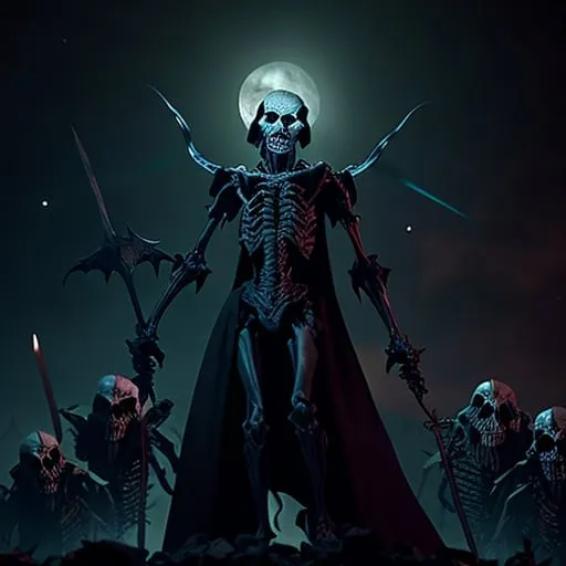 Prompt: the crypt keeper on night watch facing a legion of demons in the dark night sky