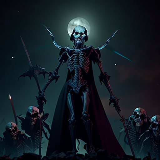 Prompt: the crypt keeper on night watch facing a legion of demons in the dark night sky