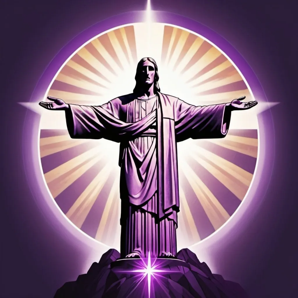 Prompt: logo with Christ the Redeemer and purple aura around it