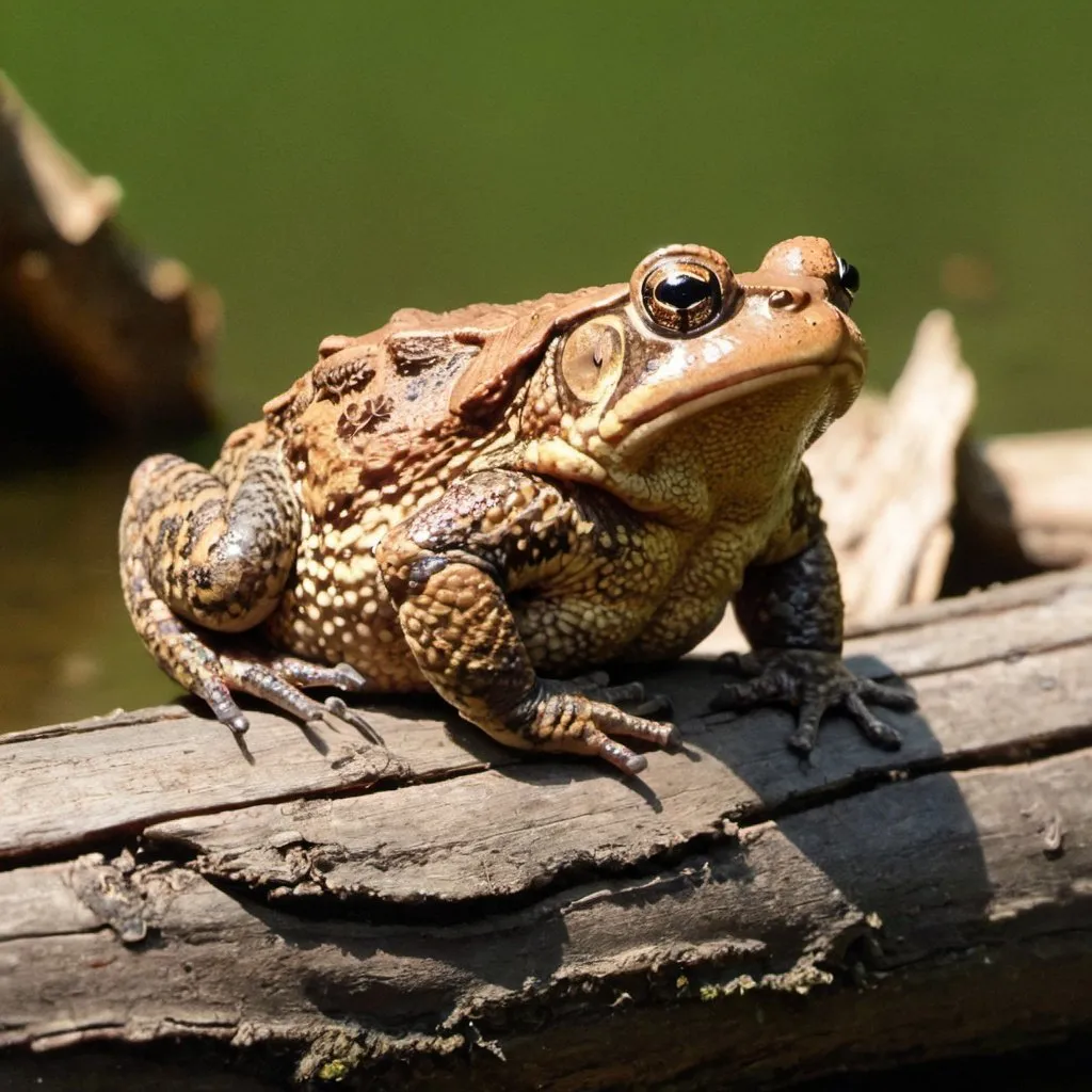 Prompt: An American Toad is sitting on a log.