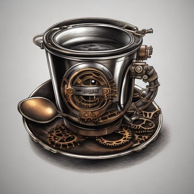 Prompt: drawn steampunk coffee cup