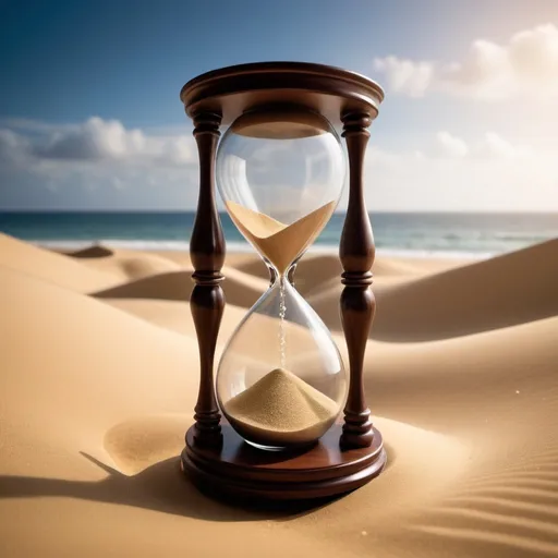 Prompt: Hourglass of Time: Depict an hourglass with the sands of time flowing upward, symbolizing the opportunity for personal growth and development through coaching.