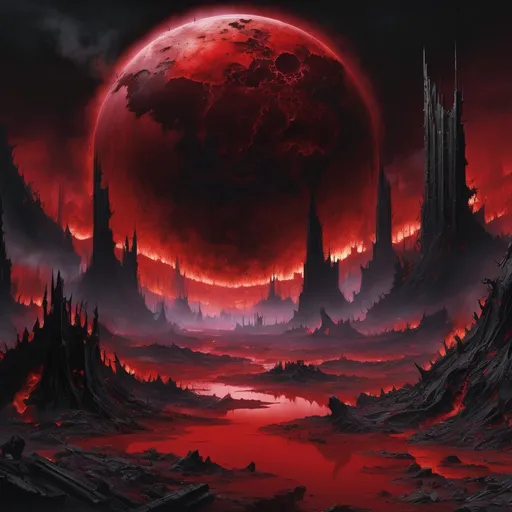 Prompt: utter destruction of the planet, blood gore, visceral, dark, moody