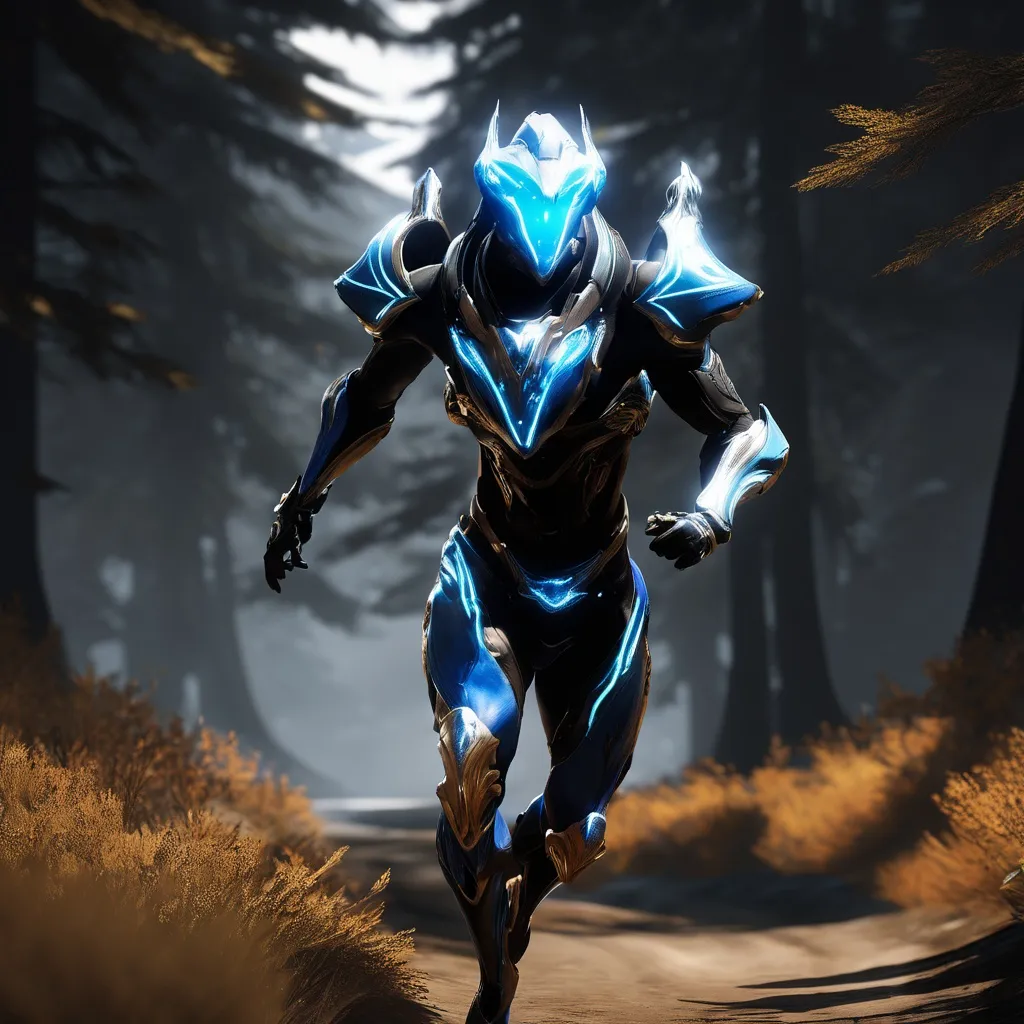 Prompt: warframe, excaliber, excaliber running towards you, ambient, realism, full body