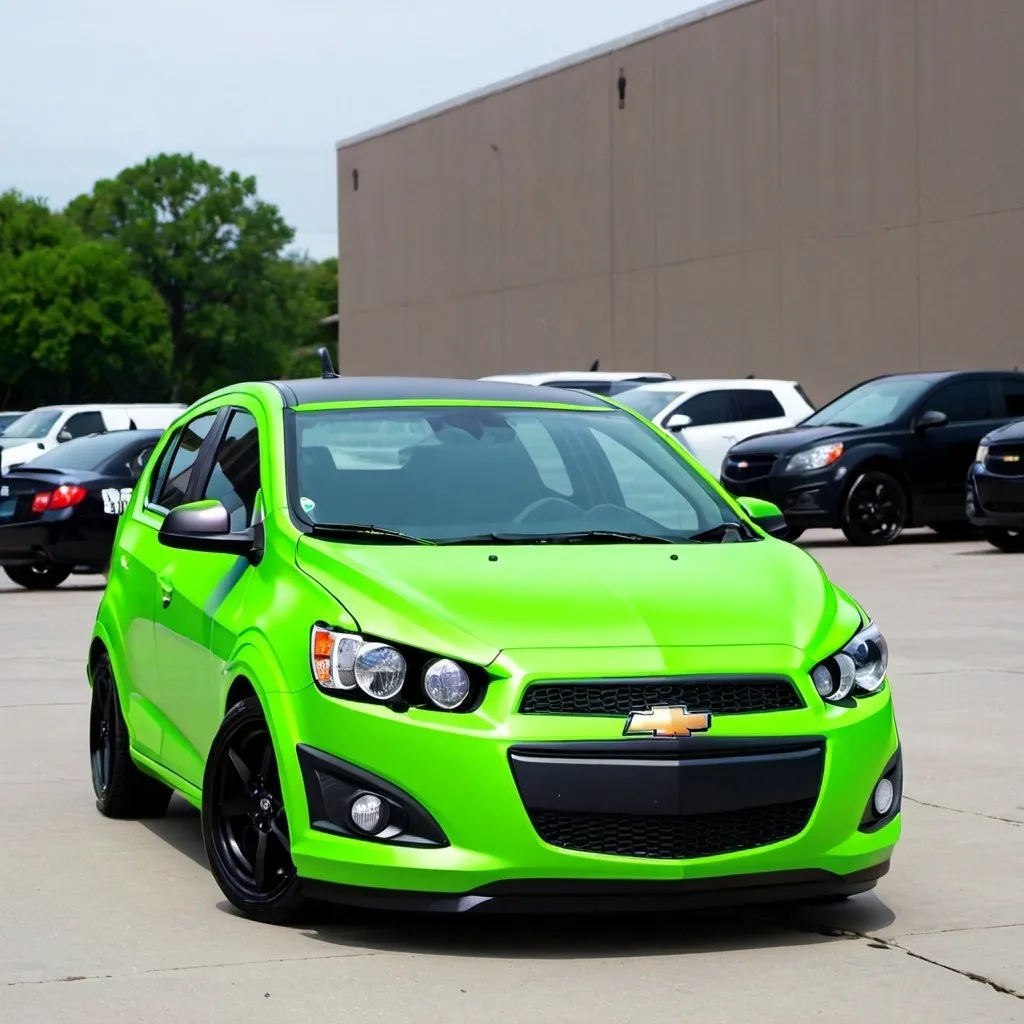 Prompt: Matte green chevy sonic blacked out