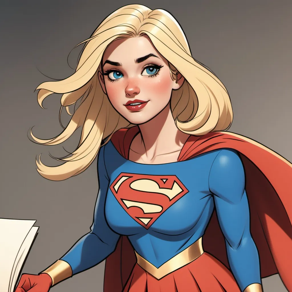 Prompt: Pretty Gaulish girl in supergirl costume, Clovis Trouille, les nabis, animation, a comic book panel