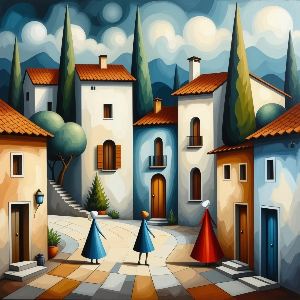 Prompt: villaggio very whimsical painting, art naïi, cartoon, popolare,
colori intensi stile Tiziana Boccardo