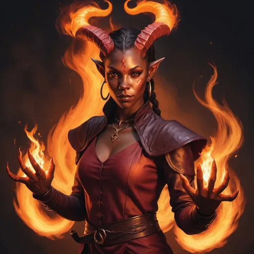 Prompt: hyper-realistic Tiefling character with fire hands, fantasy character art, illustration, dnd, warm tone