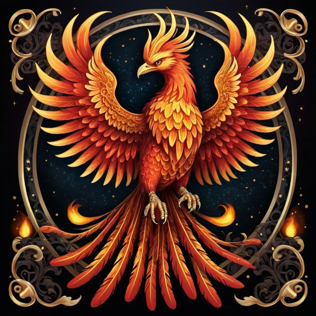 Prompt: create a unique image of a pheonix that can be use for a family emblem "The Powells"