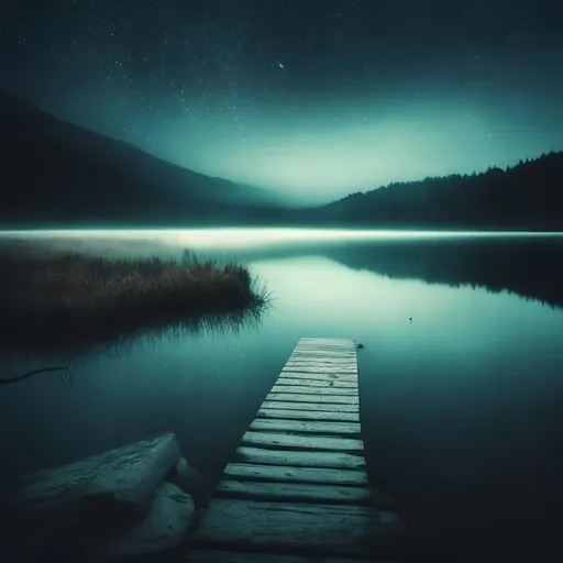 Prompt: lake at night, mystical, mist, snow, death, fantasy