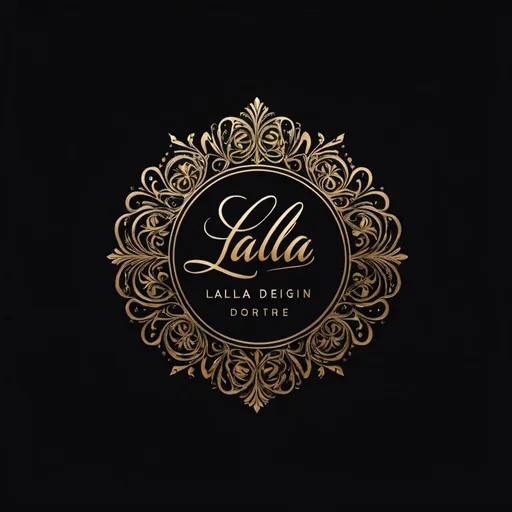Prompt: /imagine logo design pour  vente de tissus Lalla Design fond noir ecriture dorée