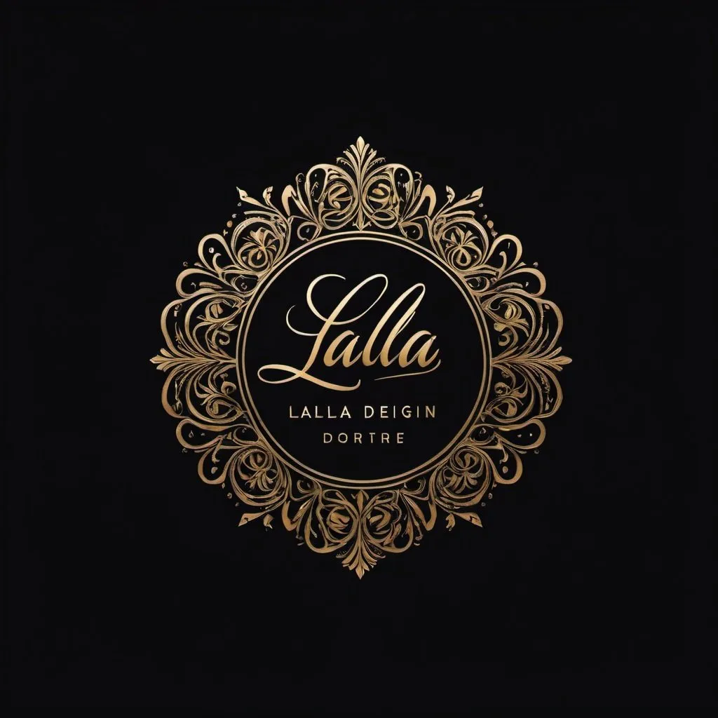 Prompt: /imagine logo design pour  vente de tissus Lalla Design fond noir ecriture dorée