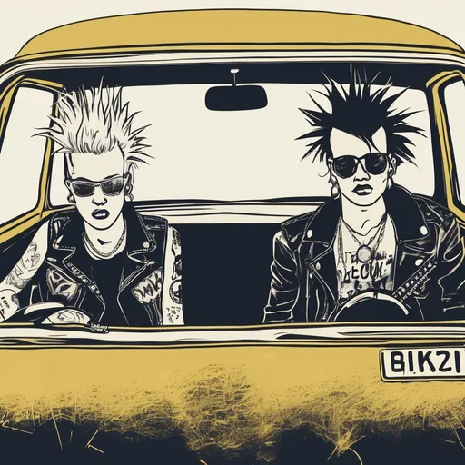 Prompt: Punk Rockers on a road trip