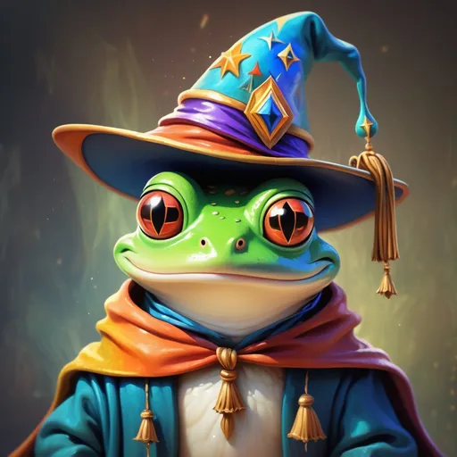 Prompt: Frog wearing a wizard hat, Picasso style,