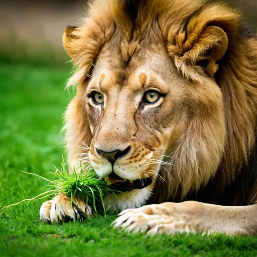 Prompt: lion eating grass
