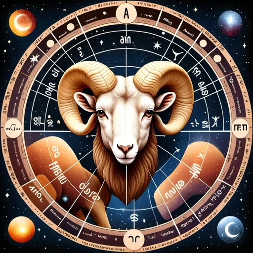 Prompt: Wheel of astrology. Aries theme