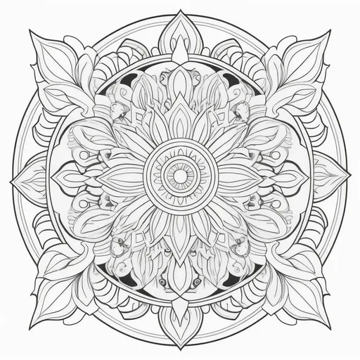 Prompt:  B&w  coloring book page, for adults line art, solid white background