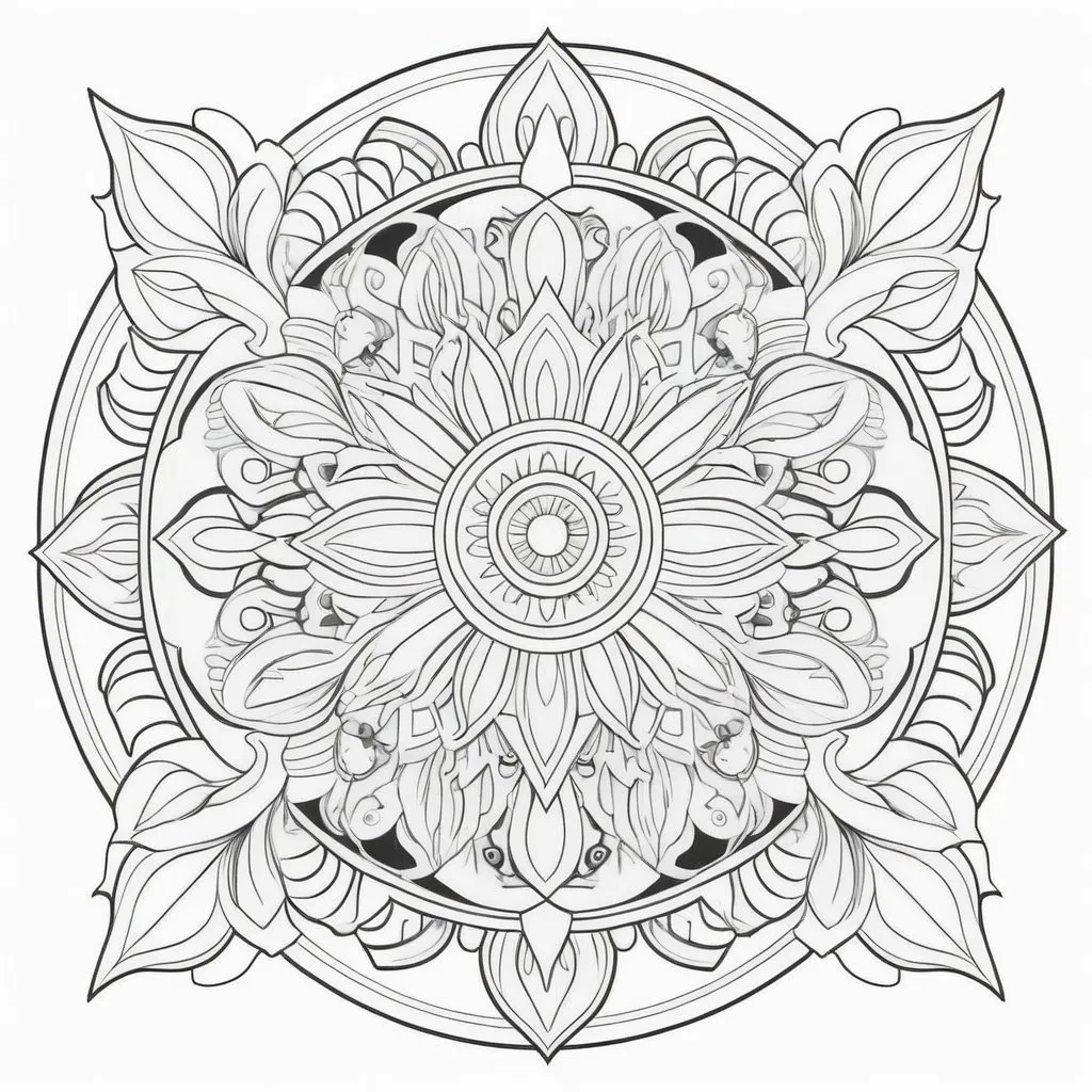 Prompt:  B&w  coloring book page, for adults line art, solid white background