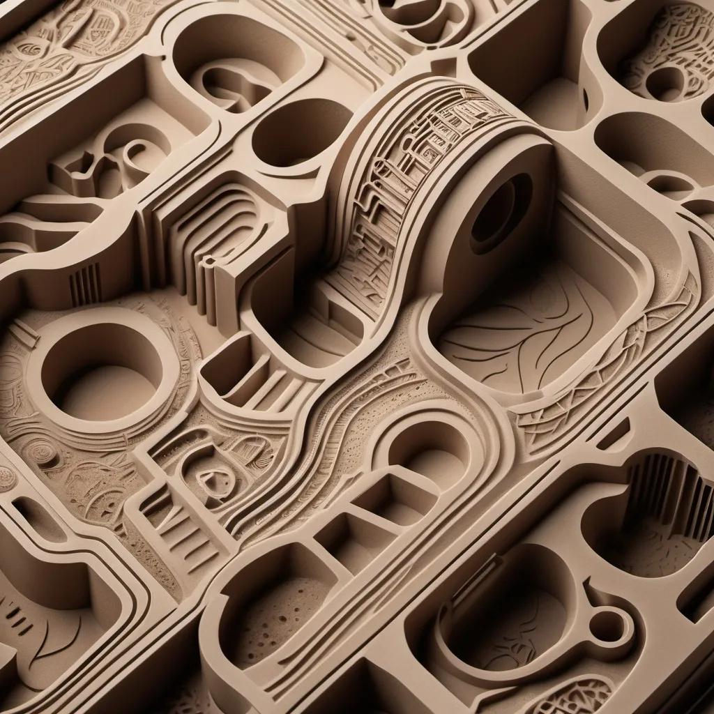 Prompt: (3D printing sand casting molds), SLS techniques, technical blueprint style, (2002 retro wallpaper), detailed texture of sand, mechanical elements integrating with artistic design, muted colors with hints of vintage warmth, highlighting precision and innovation in manufacturing, contrast between industrial and artistic, (ultra-detailed) intricacies present, engaging visual layout suggesting depth and creativity, atmosphere of technological advancement and craftsmanship.