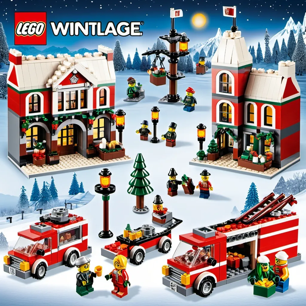 Prompt: LEGO Winter Village sets, such as the Winter Village Market or Winter Village Fire Station.