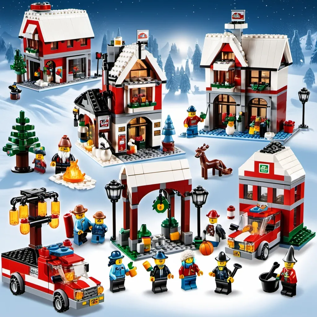 Prompt: LEGO Winter Village sets, such as the Winter Village Market or Winter Village Fire Station.