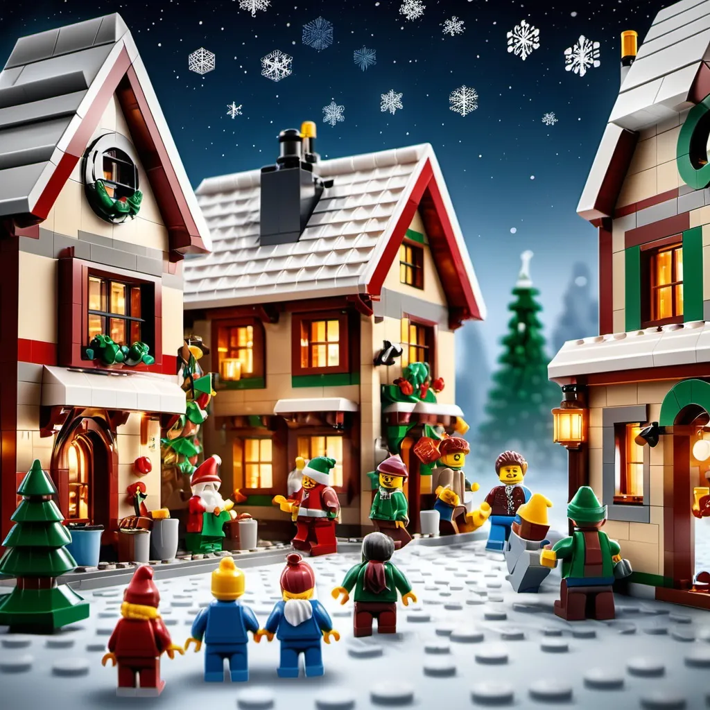 Prompt: LEGO Advent Calendar sets, (festive) collection, (colorful) builds, (cheerful) holiday spirit, intricate detailing, (countdown to Christmas), playful elements, holiday decorations, snowflakes falling, (high-quality) 4K visuals, (warm) winter ambiance, cozy setup, children playing, creativity and fun, magical atmosphere.