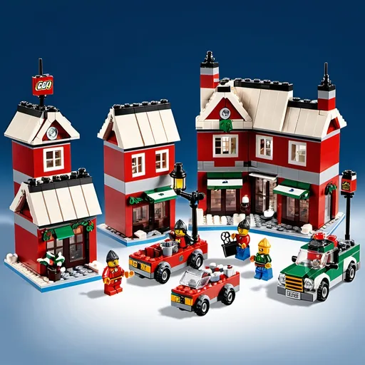 Prompt: LEGO Winter Village sets, such as the Winter Village Market or Winter Village Fire Station.