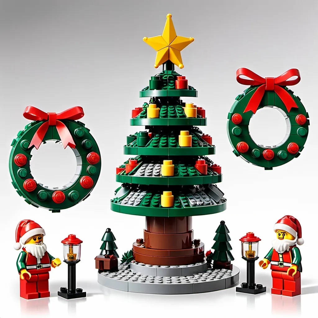 Prompt: LEGO Christmas-themed sets like the Christmas Wreath or Christmas Tree.