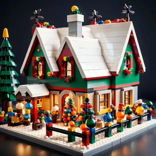 Prompt: (Lego builds), Christmas-themed creations, (whimsical) design, vibrant colors, intricate details, festive ornaments, warm ambiance, holiday spirit, cheerful decorations, vintage-style toys, surrounded by snow, creative assembly, joyful atmosphere, cozy lighting, ultra-detailed, 4K resolution, captures the essence of Christmas celebration through playful imagination.