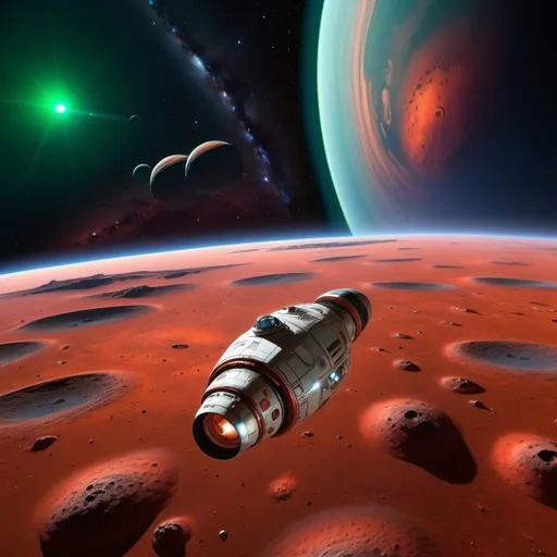 Prompt: The sleek, advanced spaceship Odyssey is seen from the perspective of space, approaching the lush green and red planet of ok-23b. The planet has a mix of landmasses and lava, with noticeable bioluminescent areas that glow softly. The background includes the star-filled expanse of the Andromeda Galaxy.
orbit on ok-23b