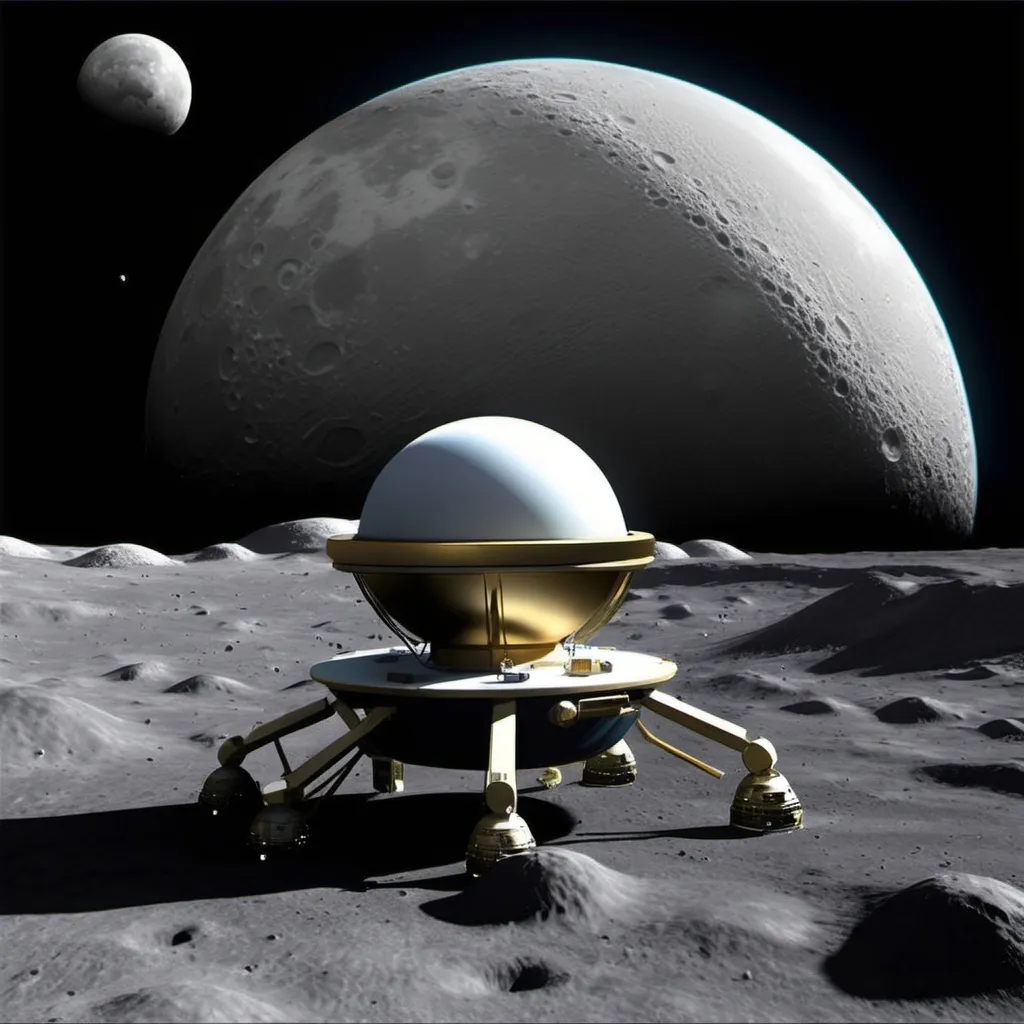 Prompt: create a space colony in Triton (moon) the images should be shown from the space of the planet Triton (moon)  the images should show the concepts of new world technologies 