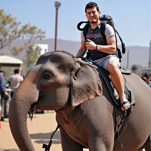 Prompt: Realistic photo of <mymodel> riding an Elephant in India, face clearly visible