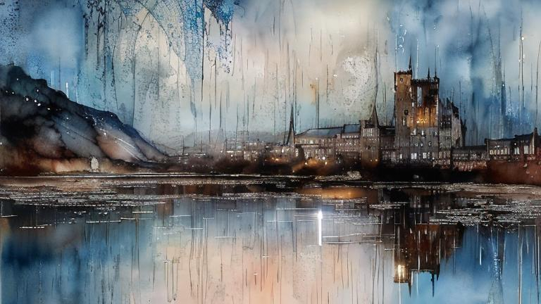 Prompt: "beautiful delicate detailed reflections on the water, by Stewart Edmondson, Thomas Wells Schaller and Nita Engle, meticulously designed, intricately detailed, in art brut style"