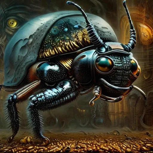 Prompt: Surrealistic 8K illustration of a majestic beetle, melting clock elements, surreal Dali-inspired style, intricate fur patterns, intense and piercing gaze, dreamlike atmosphere, high quality, ultra-detailed, surrealism, Salvador Dali-inspired, detailed fur, surreal atmosphere, vibrant colors, intense eyes, dreamlike lighting
