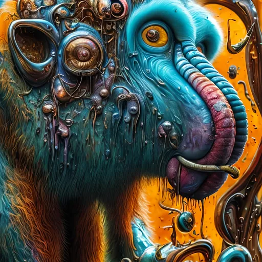 Prompt: Proboscis, 8k resolution, surrealistic, melting clocks, detailed fur, vibrant colors, abstract background, high-quality, surrealism, 8k resolution, detailed features, Salvador Dali style, baboon, vibrant colors, melting clocks, surrealistic, surreal background, detailed fur, artistic, high-quality visuals