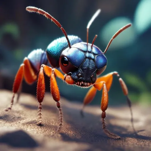 Prompt: intense gaze, powerful stance, vibrant colors, natural environment, photorealistic, 8k resolution, detailed texture, professional, realistic lighting, ant, high-quality