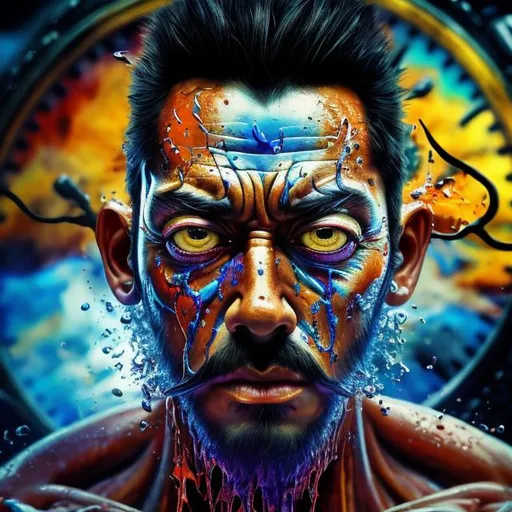 Prompt: Intense gaze, powerful stance, vibrant colors, natural environment, photorealistic, 8k resolution, detailed texture, professional, realistic lighting, Salvador Dali style, melting clocks, detailed eyes, high-quality, photorealism, vibrant colors, professional lighting