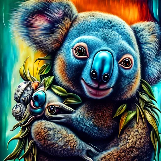 Prompt: koala, 8k resolution, surrealistic, melting clocks, detailed fur, vibrant colors, abstract background, high-quality, surrealism, 8k resolution, detailed features, Salvador Dali style, baboon, vibrant colors, melting clocks, surrealistic, surreal background, detailed fur, artistic, high-quality visuals