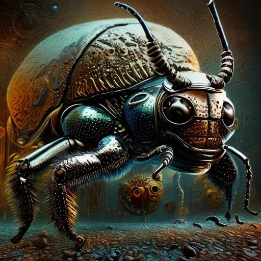 Prompt: Surrealistic 8K illustration of a majestic beetle, melting clock elements, surreal Dali-inspired style, intricate fur patterns, intense and piercing gaze, dreamlike atmosphere, high quality, ultra-detailed, surrealism, Salvador Dali-inspired, detailed fur, surreal atmosphere, vibrant colors, intense eyes, dreamlike lighting
