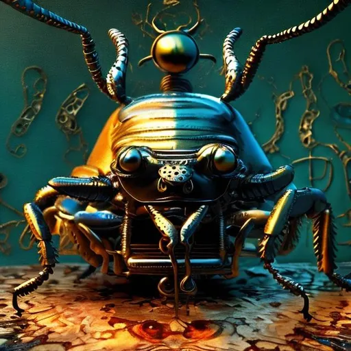 Prompt: Surrealistic 8K illustration of a majestic beetle, melting clock elements, surreal Dali-inspired style, intricate fur patterns, intense and piercing gaze, dreamlike atmosphere, high quality, ultra-detailed, surrealism, Dali-inspired, detailed fur, surreal atmosphere, vibrant colors, intense eyes, dreamlike lighting
