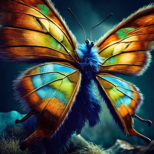 Prompt: Intense gaze, powerful stance, vibrant colors, natural environment, photorealistic, 8k resolution, detailed texture, professional, realistic lighting, butterfly, Salvador Dali style, detailed eyes, detailed fur, detailed wings, high-quality, photorealism, vibrant colors, professional lighting